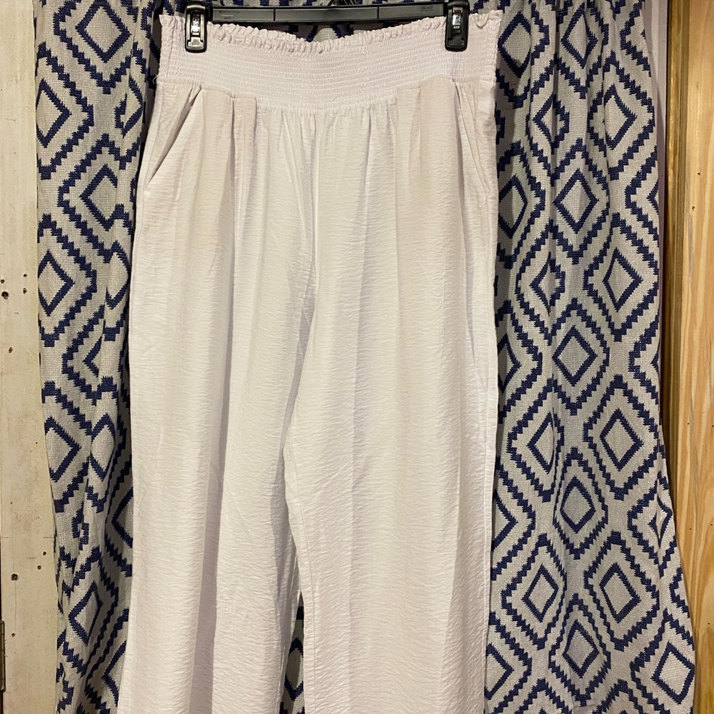 Simply Vera Wang Women's White Elastic-Waist Wide Leg Pants